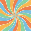 Groovy retro colorful swirl sunburst starburst with ray of light. Abstract background with colorful sun in 60s, 70s hippie style. Royalty Free Stock Photo