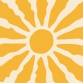 Groovy retro yellow sunburst starburst with ray of light. Background with yellow sun in 60s, 70s hippie style. Trendy colorful Royalty Free Stock Photo
