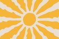 Groovy retro yellow sunburst starburst with ray of light. Horizontal background with yellow sun in 60s, 70s hippie style. Trendy Royalty Free Stock Photo