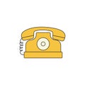 Groovy retro yellow telephone wired, vector illustration