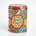 60s flower power tea tin with psychedelic swirls