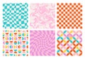 Groovy seamless pattern with waves, checkerboard.