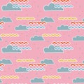 Groovy seamless patterns with clouds and dots. Vector backgrounds in trendy retro trippy style. Hippie 60s, 70s style. Design for Royalty Free Stock Photo