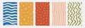 Groovy seamless patterns. Wave, heart, polka dot, line. Set of funky hippie print for textile, cover, fabric, packaging