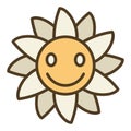 Groovy Smiling Flower Character vector simple colored icon or logo element