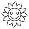 Groovy Smiling Flower vector simple linear icon or symbol
