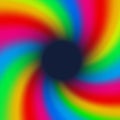 Groovy spiral, rainbow burst background, sun or star rays in pop art style