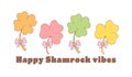 Groovy st patrick's day banner with colorful shamrock clover leaf cartoon doodle drawing