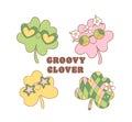 Groovy st patrick's day, cute disco 4 and 3 leaf clover cartoon doodle drawing