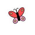Groovy sticker of abstract beautiful butterfly. Funky flying insect in retro style with decorated wings flies. Summer