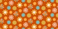 Groovy Summer Flowers Seamless Pattern 70s, 60s Retro style