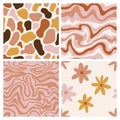 Groovy summer retro pattern set floral, marble.