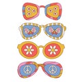 Groovy Sunglasses Set in Retro 70s Hippie Style . Geometric Abstract Eyewear in Different Forms with Daisy Flowers Royalty Free Stock Photo