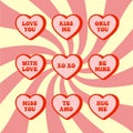 groovy valentine candy heart sayings, set of vector design elements