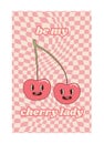 Groovy Valentine lovely poster set. Love concept. Be my cherry lady. Happy Valentines day greeting card. Funky pattern and texture Royalty Free Stock Photo