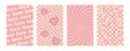Groovy Valentine lovely poster set. Love concept. Happy Valentines day greeting card. Funky pattern and texture in trendy retro Royalty Free Stock Photo