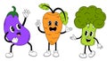 Groovy vegetables set. Hand draw Funny Retro vintage trendy style vegetables cartoon character. Royalty Free Stock Photo
