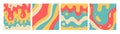 Groovy Waves Psychedelic Curved Vector Backgrounds set. Trendy Y2k Backdrop Textute. Funky Retro Wallpaper. Hand drawn linear