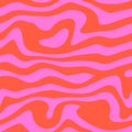 Groovy Waves Seamless Pattern. Psychedelic Curved Vector Background in 1970s Hippie Retro Style