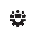 Grop people with gear black icon design. Fiendship teamwork sign. Social media symbol. Vector illustration.