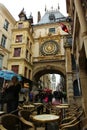 The Gros-Horloge English: Great-Clock is a fourteenth-century Renaissance astronomical clock in Rouen, Normandy on an autumn rai