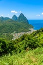 Gros and Petit Pitons near village Soufriere on Caribbean island St Lucia - tropical and paradise landscape scenery on Saint Lucia Royalty Free Stock Photo