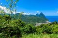 Gros and Petit Pitons near village Soufriere on Caribbean island St Lucia - tropical and paradise landscape scenery on Saint Lucia Royalty Free Stock Photo