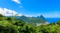 Gros and Petit Pitons near village Soufriere on Caribbean island St Lucia - tropical and paradise landscape scenery on Saint Lucia Royalty Free Stock Photo