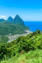 Gros and Petit Pitons near village Soufriere on Caribbean island St Lucia - tropical and paradise landscape scenery on Saint Lucia Royalty Free Stock Photo