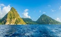 Gros and Petite Pitons mountains view from the sea, Saint  Lucia, West Indies, Caribbean sea Royalty Free Stock Photo
