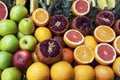 Groseries shelf with fresh tropic fruits