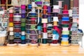 Grosgrain and another type of ribbons in a haberdashery. Royalty Free Stock Photo