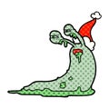 gross comic book style illustration of a slug wearing santa hat