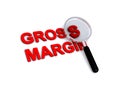 Gross margin with magnifying glass on white