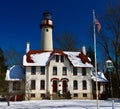 Grosse Point Light Station In Snow