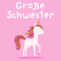 `Grosser Schwester` hand drawn vector lettering in German, in English means `Big Sister`