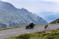 Grossglockner, Austria, 23 July 2015: Cyclist and motorcyclist o