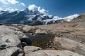 Grossglockner mountain lake rocks and yellow flowers in the foreground in the Austrian Alps in the Hohe Tauern mountains Royalty Free Stock Photo