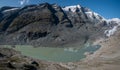 Grossglockner mountain lake rocks and yellow flowers in the foreground in the Austrian Alps in the Hohe Tauern mountains Royalty Free Stock Photo