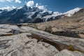 Grossglockner mountain lake rocks and yellow flowers in the foreground in the Austrian Alps in the Hohe Tauern mountains Royalty Free Stock Photo