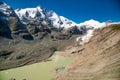 Grossglockner Pasterze Glacier and lake underneath, beautiful summer landscape with blue sky and mpuntains covered by snow Royalty Free Stock Photo