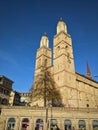 Grossmuenster Church in Zurich, Switzerland captured during spring