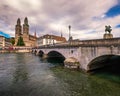 Grossmunster Church and Limmat River, Zurich, Switzerland Royalty Free Stock Photo