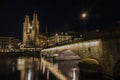Grossmunster Church and Zurich Downtown at night Royalty Free Stock Photo