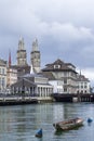 Grossmunster. Romanesque Cathedral in Zurich. View of the Grossmunster. Zurich architecture. Lake Zurich.