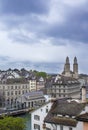 Grossmunster. Romanesque Cathedral in Zurich. View of the Grossmunster. Zurich architecture. Lake Zurich.