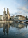 The Grossmunster is a Romanesque-style Protestant church in Switzerland Royalty Free Stock Photo