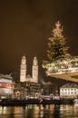 GrossmÃÂ¼nster by night at Christmas Royalty Free Stock Photo