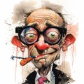 Grotesque Cartoon Illustration Of Old Man With Glasses And Snuff Pipe Royalty Free Stock Photo