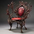 Grotesque Chair With Scaly Metal Branches And Red Seat Royalty Free Stock Photo